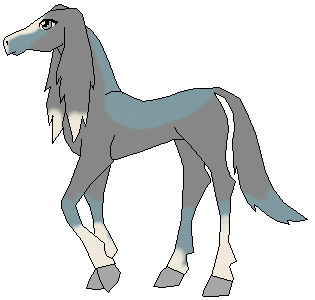 Name: Hexa - offspring of Helix & Skylar, Gender: Female, Coat Type: Regular, Coat Color: Grey and light blue, Eye Color: Silver, Horn/Hoof Color: Silver, Markings: Saddle, blaze, pastern, white-tipped ears